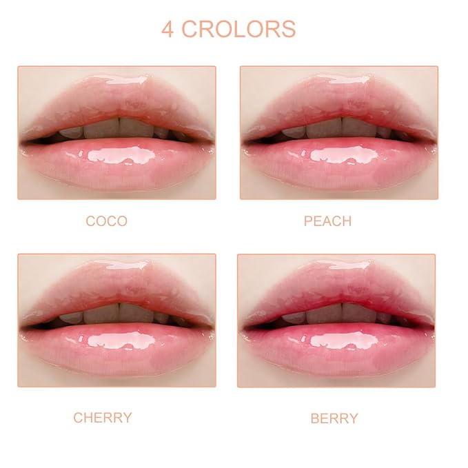 Bowitzki 2 Pieces Hydrating Lip Oil, Lip Gloss Glow Transparent Toot Tinted Nourishing Long Lasting Repairing Lightening Lip Lines Balm Repairing Lightening Lip Lines (Coconut+Cherry)