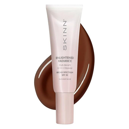 SKINN Enlightened Radiance 10-in-1 Tinted Sunscreen Broad Spectrum with SPF 30, (Deep) - Hydrating & Brightening Tinted Moisturizer for Face, Wrinkles & Fine Line - Lightweight Coverage Skin Tint