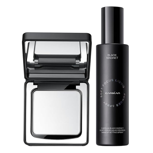 Black Magnet Soft Focus Powder+Liquid Powder Makeup Setting Spray, 24HLongglasting, Oil Control, Waterproof, Sweatproof, Poreless Summer Hot Sell All Day Matte Trio