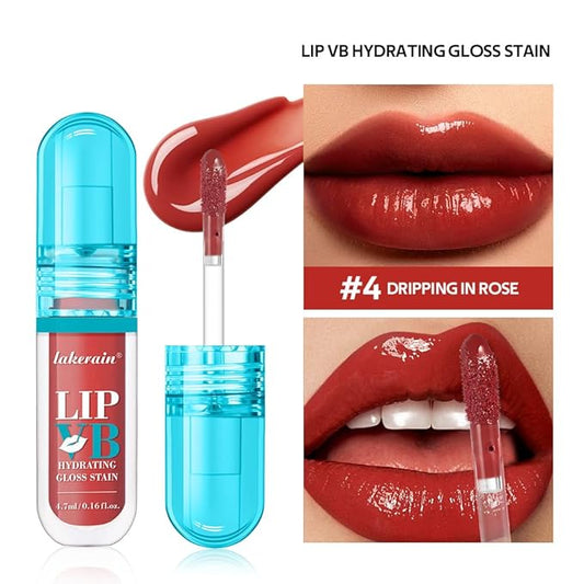 LIP VB Hydrating Gloss Stain – Lip Tint Gloss with 12HR Hydration Long-Lasting Moisture & Shine, Smooth Lip Stain with Glossy Finish, Non-Sticky, Rich Color for All Skin Tones (#4 DRIPPING IN ROSE, 1)