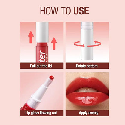 2 in 1 Nude Pink Shimmer lip gloss Lip Plumper Gloss Tinted Glitter Lipgloss Lipstick Moisturizing High Shine And Vegan Plumping Lip Gloss For Women Girls Long-Lasting Dry Lip Care (08#)