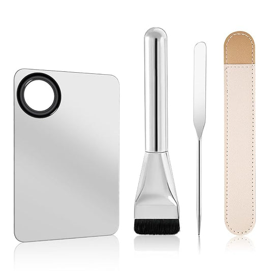 Makeup Mixing Palette with Foundation Brush and Spatula, Stainless Steel Makeup Palette Tray Mixer Nail Art Mixing Tray