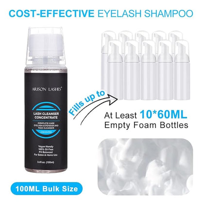 ARISON LASHES Lash Shampoo Concentrate for Lash Extensions Eyelash Cleanser Concentrate Oil-Free Eyelash Extension Shampoo with Salon Home Care(100ML Unscented)
