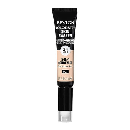 Revlon ColorStay Skin Awaken 5-in-1 Concealer, Lightweight, Creamy Longlasting Face Makeup with Caffeine & Vitamin C, For Imperfections, Dark Circles & Redness, 003 Cool Ivory, 0.27 Fl Oz