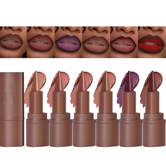 6 Colors 2 in 1 Gradient Lip Liner and Lipstick Lip Combo Set, Matte Nude Dark Brown Coffee Lip Liner Creamy Lip Pencil Crayon, High Pigmented Long lasting Lipstick Makeup Gifts for Women