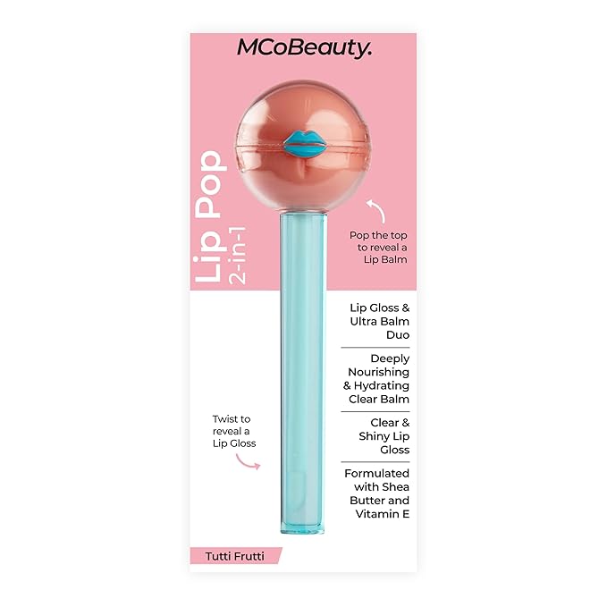 MCoBeauty Lip Pop 2-in-1 Lip Gloss & Ultra Balm - Tutti Frutti, Nourishing Hydration Glass-Like Shine, Vegan, Cruelty Free Cosmetics