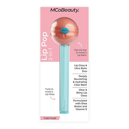 MCoBeauty Lip Pop 2-in-1 Lip Gloss & Ultra Balm - Tutti Frutti, Nourishing Hydration Glass-Like Shine, Vegan, Cruelty Free Cosmetics