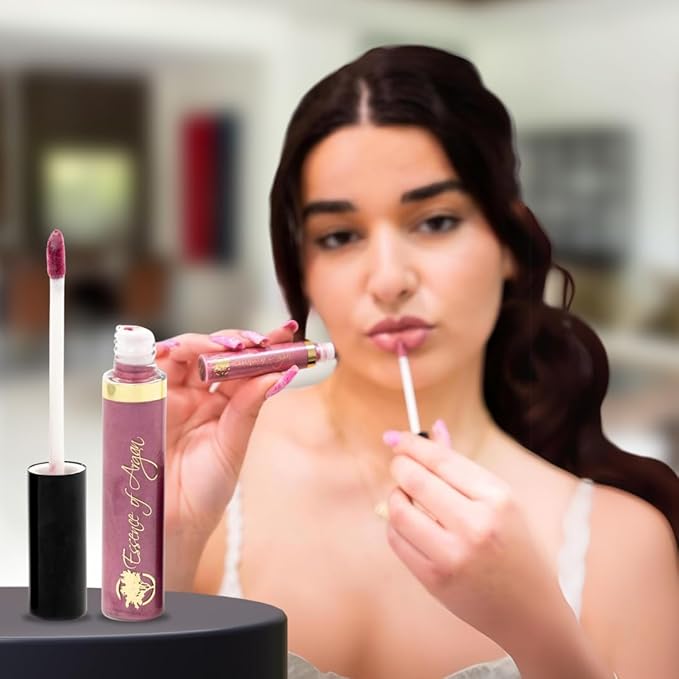 Essence Of Argan Passion Plum Lip Gloss with Moroccan Argan Oil to Moisturize and Plump your Lips – Lip Care to Eliminate Dryness - Passion Plum Matte Effect 0.25oz