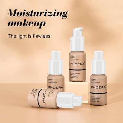 BestLand PHOERA Foundation Full Coverage Liquid Foundation Cream - Long-lasting Lightweight Concealer - Oil-Free Formula - Natural Shade - Suitable for All Skin Types (Nude #102)