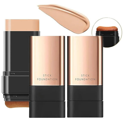 2 In 1 Anti Wrinkle Foundation Stick, Korea Flawless Eraser Foundation Stick- Hydrating Lightweight, Double Head Foundation Make Up Stick with Brush,Multi-Use Face Makeup Contour Stick (Natural,2pcs)