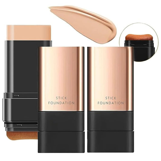 2 In 1 Anti Wrinkle Foundation Stick, Korea Flawless Eraser Foundation Stick- Hydrating Lightweight, Double Head Foundation Make Up Stick with Brush,Multi-Use Face Makeup Contour Stick (Natural,2pcs)