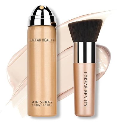 AirBrush Foundation Spray, Silky Mist Spray Makeup Kit with Brush, Full Coverage Foundation for Smooth Radiant Finish, Formula Breathable Lightweight Hydrating | #01 Porcelain
