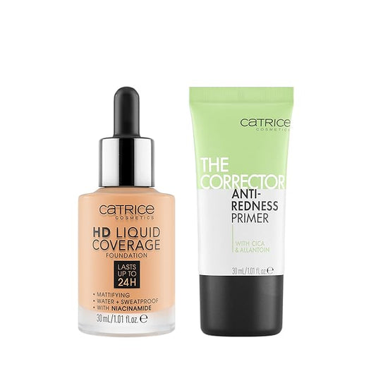 Catrice | HD Foundation 37 & The Corrector Anti-Red Primer| Full Coverage Makeup | Vegan & Cruelty Free
