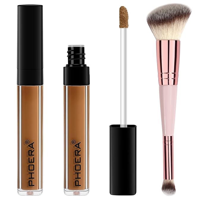 PHOERA Concealer, Lightweight, Full Coverage, Long Lasting, Corrects, Hydrates, Highlights, Matte Finish, All-Day Wear,with Concealer Brush (108#AMANDE)
