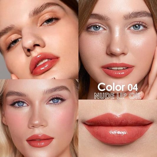 Hydrating Glow Lip Gloss Oil, Tinted Lip Plumper Lip Glosses Oil, Younger-Looking Lips Chocolate Scent, Non-Sticky Creamy Texture for Dry Lips, Brillo labial en aceite hidratante con brillo 04#