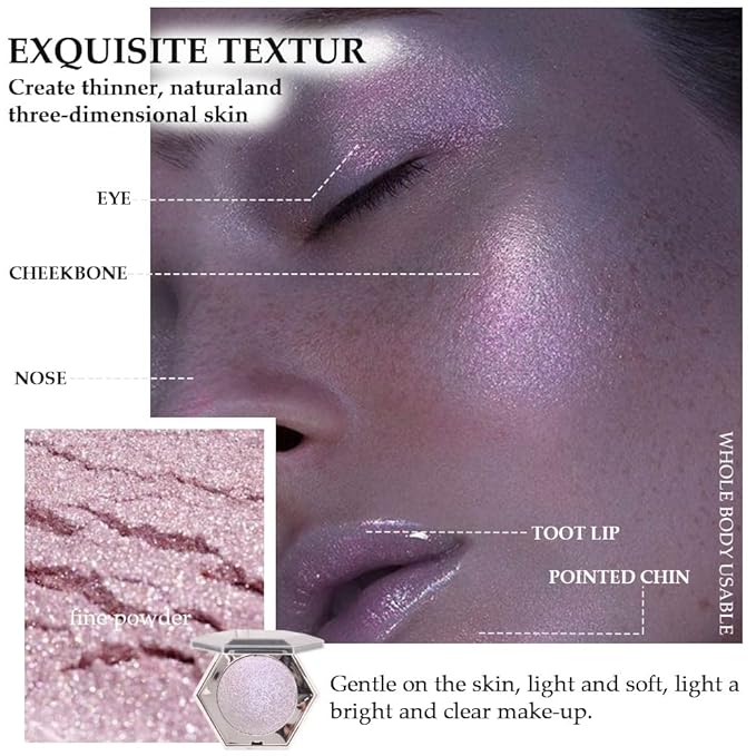 evpct Pink Mermaid Holographic Glitter Diamond Highlighter Makeup Palette for face iluminadores de maquillaje Blush Bronzer and Face Highlighters Makeup & luminizers Palette Iridescent Eyeshadow 02