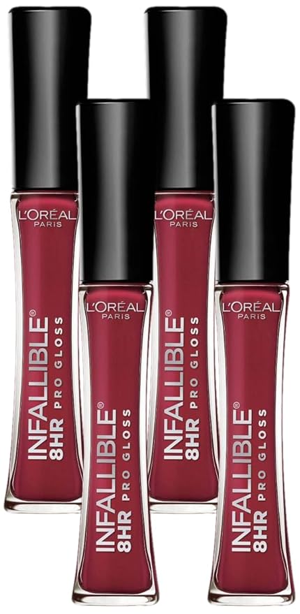 L’Oréal Paris Infallible 8 HR Pro Gloss, Glistening Berry, 0.21 fl. oz. (Pack of 4)