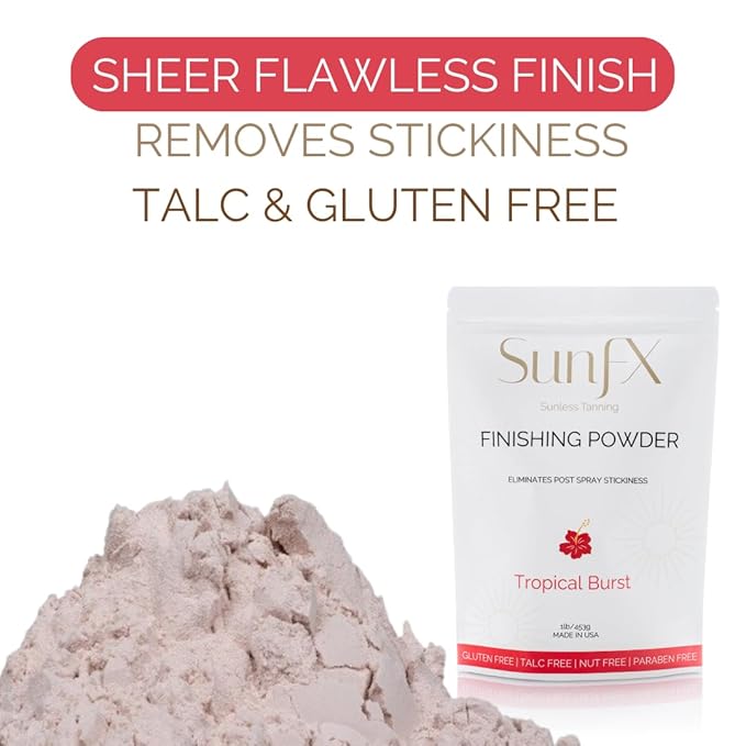 SunFX Post Spray Finish Powder 1LB & Professional Salon Large Fan Brush Combo