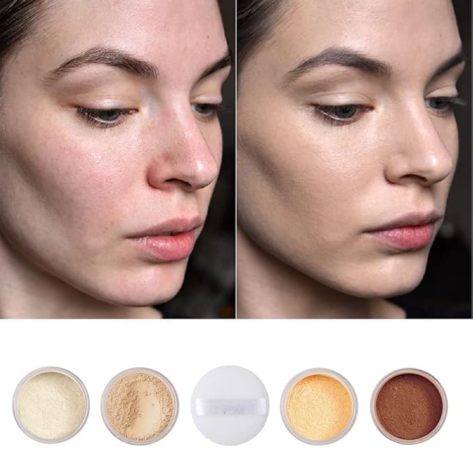2 Pcs PHOERA Translucent Setting Powder, Control Oil Brighten Skin Color Cover Blemish Face Setting Loose Powder。 (01 Translucent)