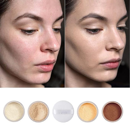 2 Pcs PHOERA Translucent Setting Powder, Control Oil Brighten Skin Color Cover Blemish Face Setting Loose Powder。 (01 Translucent)