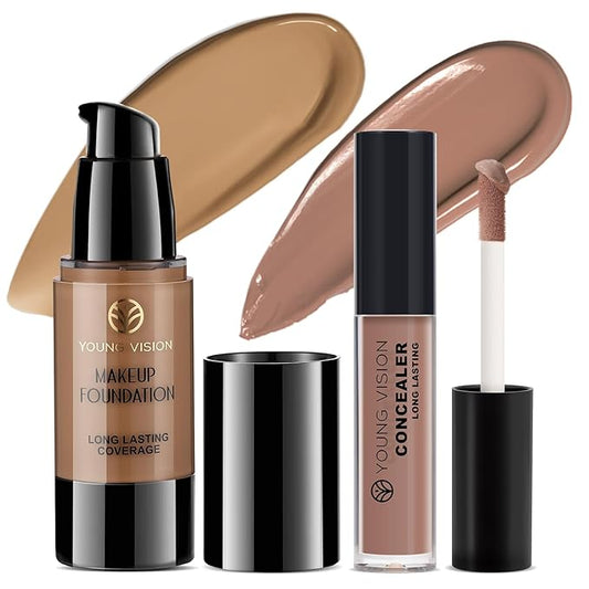 YOUNG VISION Full Coverage Liquid Foundation and Concealer Duo – Long-Wear, Lightweight, Non-Comedogenic, Hydrating, Oil-Free, Waterproof, Skin-Like Finish for All Skin Types