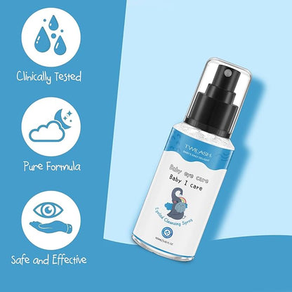 Eyelid Cleansing Spray for Children with 50 Cotton Rounds - Tear-Free, Natural Ingredients | Ideal for Gentle Eye Care and Daily Use | 100ml/3.42 fl oz