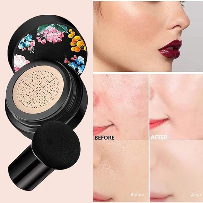 Mushroom Head Air Cushion BB Cream, Concealer Lasting Nude Makeup Moisturizing Pigment CC Liquid Foundation, Even Skin Tone Makeup Base Primer-Natural 1Pack