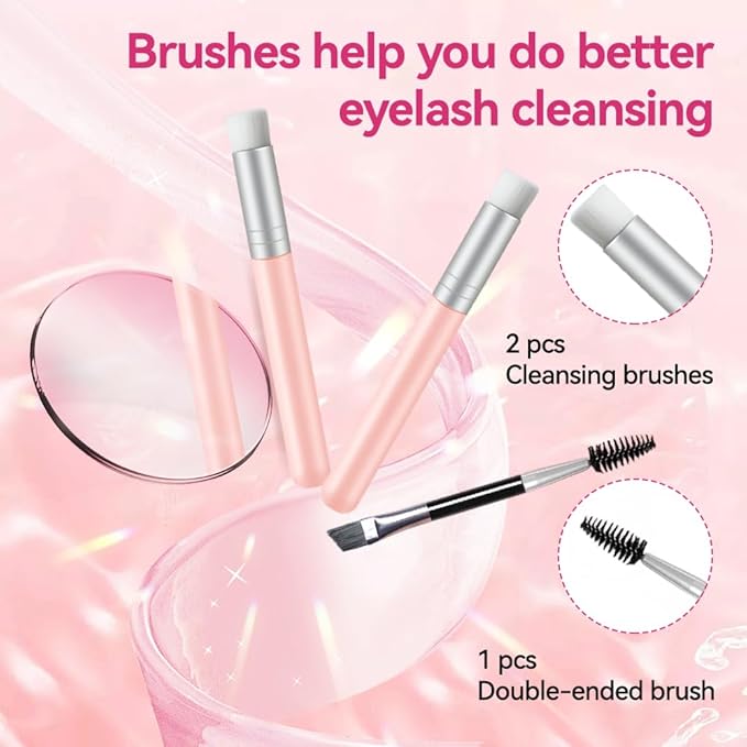 Lash Shampoo Kit, 2 fl.oz / 60ml Eyelash Cleanser, Lash Cleaning Kit with Brush, Eyelash Shampoo for Lash Extensions, Eyelash Remover for Salon and Home Use