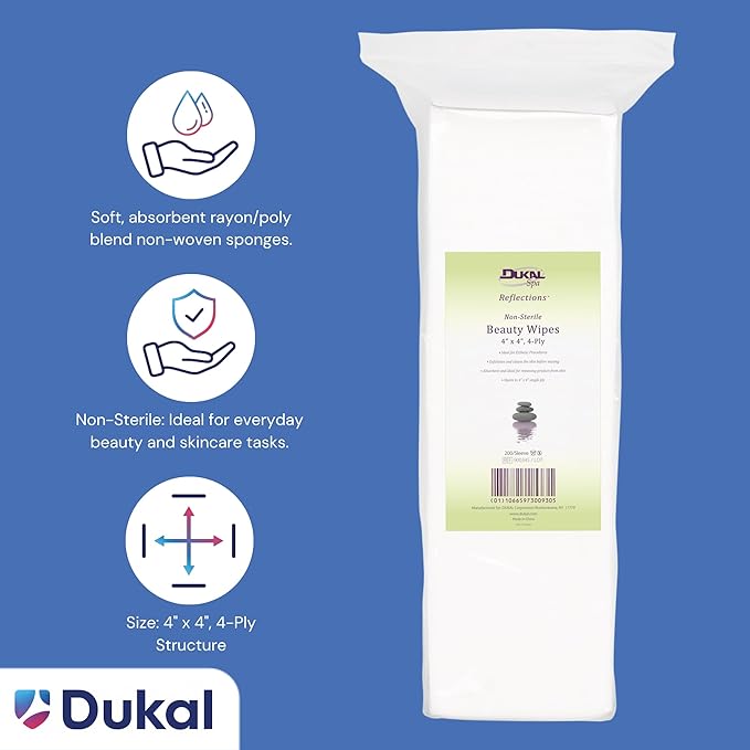 Non-Sterile - DUKAL Reflections Beauty Wipes - Latex Free (4-Ply) (4" x 4") - 200 count