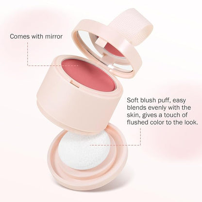Boobeen Blush Compact for Face, Single Color Blush Powder Face Makeup, Highly Pigmented Matte Baked Makeup Pressed Blush Powder, Natural Blends Easily, with Puff