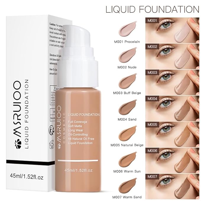 Liquid Foundation, Matte Finish, Weightless Full Coverage, Oil-Free, Non-Comedogenic, 1.52 fl oz (M003, 1pc)
