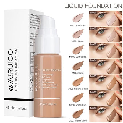 Liquid Foundation, Matte Finish, Weightless Full Coverage, Oil-Free, Non-Comedogenic, 1.52 fl oz (M003, 1pc)
