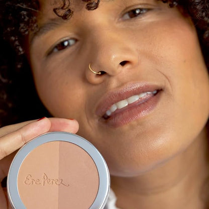 Ere Perez - Natural Rice Powder Blush + Bronzer Duo | Buildable, Breathable, Oil Absorbing, Medium Coverage | Vitamin E, Chamomile | Vegan, Cruelty-Free, Clean Beauty (Roma)
