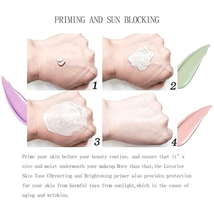 LAMUSELAND Face Primer Before Makeup, 2Pcs Color Correcting & Brightening Skin Tones Primer, 3 in 1 One Step Moisturizing Oil Control Tinted Isolation Cream (2)