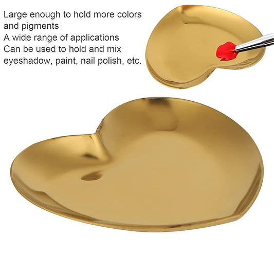 Heart Shaped Makeup & Nail Art Mixing Palette - Stainless Steel DIY Paint Color Mixing Tray - Resin (Gold)