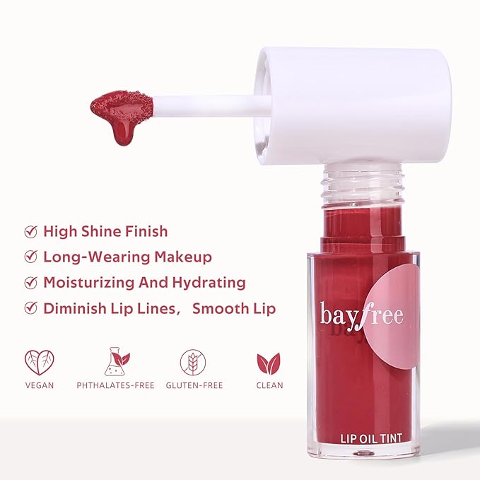 Tinted Hydrating Lip Oil, Korean Makeup Lip Gloss, High Shine, Pigmented Color, Soft Lightweight, Strong Moisturizing, Non-Sticky Lip Oil Tint for Dry Lips, for Healthy Lips All Day Long,Vegan