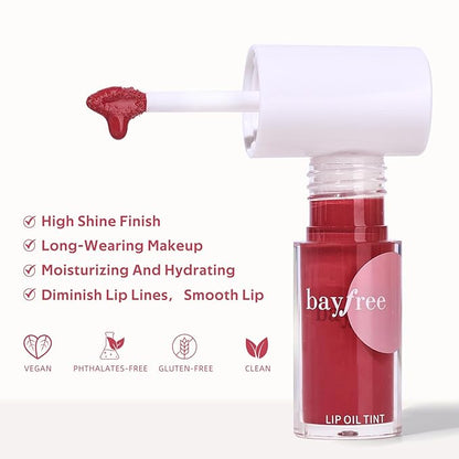 Tinted Hydrating Lip Oil, Korean Makeup Lip Gloss, High Shine, Pigmented Color, Soft Lightweight, Strong Moisturizing, Non-Sticky Lip Oil Tint for Dry Lips, for Healthy Lips All Day Long,Vegan