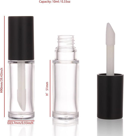 COSIDEA 15PCS Empty PETG 10ml big doe foot Wand Lip Gloss Tubes 0.33 OZ Black lipgloss Tube with Thick brush Applicator for Castor oil DIY concealer tube packing