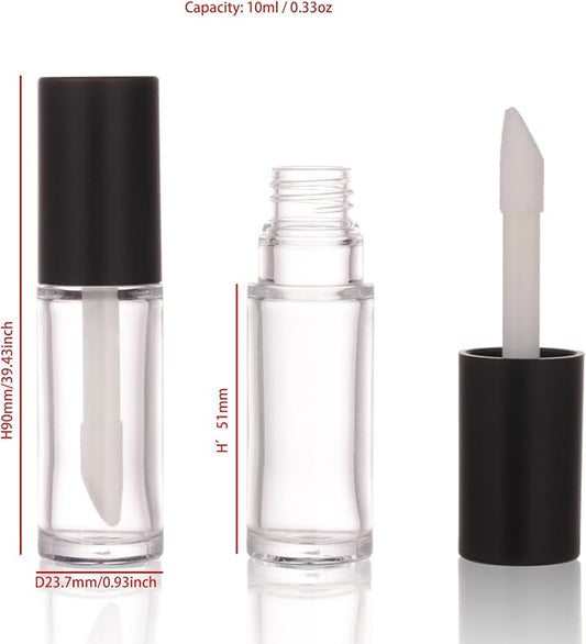 COSIDEA 15PCS Empty PETG 10ml big doe foot Wand Lip Gloss Tubes 0.33 OZ Black lipgloss Tube with Thick brush Applicator for Castor oil DIY concealer tube packing
