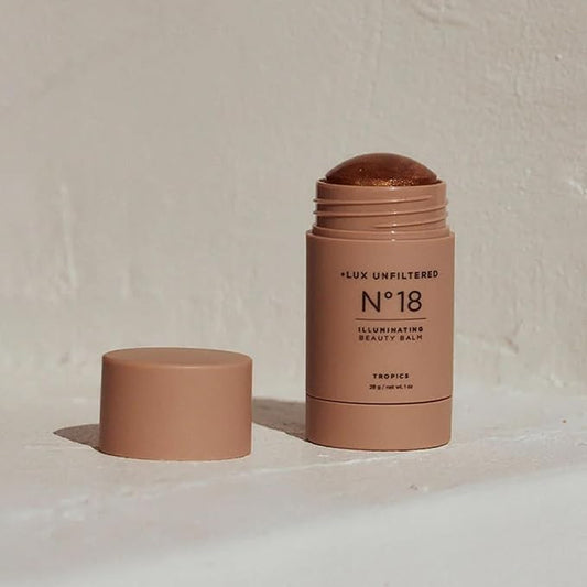 + Lux Unfiltered N°18 Illuminating Beauty Balm - Cream Bronzer Stick with Mango Butter - Buildable and Blendable Bronze Blush Stick - Vegan & Cruelty Free - Tropics (A Sheer Wash of Bronze)