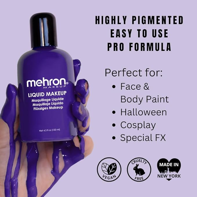 Mehron Makeup Liquid Makeup | Face Paint and Body Paint Perfect for Halloween, Cosplay I Air Brush Compatible 4.5 oz (133 ml) (PURPLE)