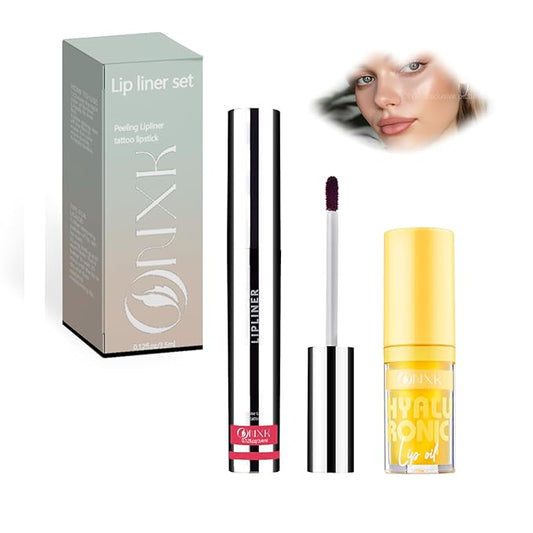 Lip Tattoo Peel off Kit - Lip stain Long Lasting Waterproof Lip Tattoo Peel off Matte LipLiner Natural Finish Smudge Proof Lip Liner with Lip Gloss