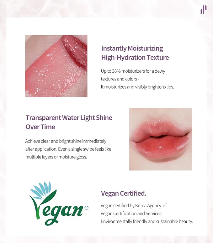 Heart Percent Dote On Mood Pure Glow Tint, Watery & Lightweight Moisturizing Lip Stain Long Lasting Liquid Lipstick 6.8g, #12. Caramel Beige