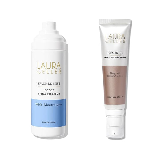 LAURA GELLER NEW YORK Prime-n-Set Duo: Spackle Primer + Spackle Mist Boost Setting Spray with Electrolytes (04 Ethereal Rose Glow + Electrolytes, 5.0 Fl Oz)