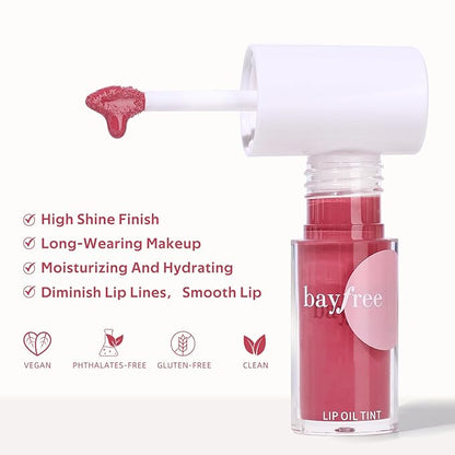 Tinted Hydrating Lip Oil, Korean Makeup Lip Gloss, High Shine, Pigmented Color, Soft Lightweight, Strong Moisturizing, Non-Sticky Lip Oil Tint for Dry Lips, for Healthy Lips All Day Long,Vegan