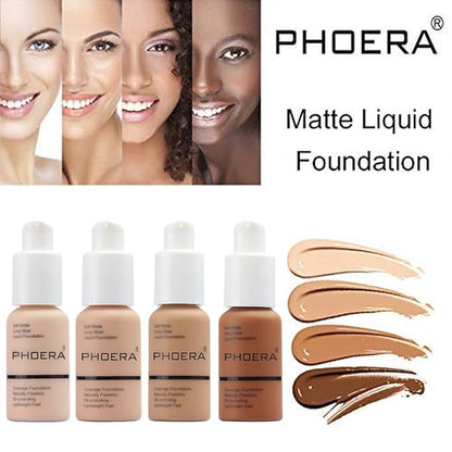 PHOERA Foundation,Matte Oil Control Concealer Cream,Long Lasting Waterproof Makeup,Full Coverage Foundation (101 Porcelain)
