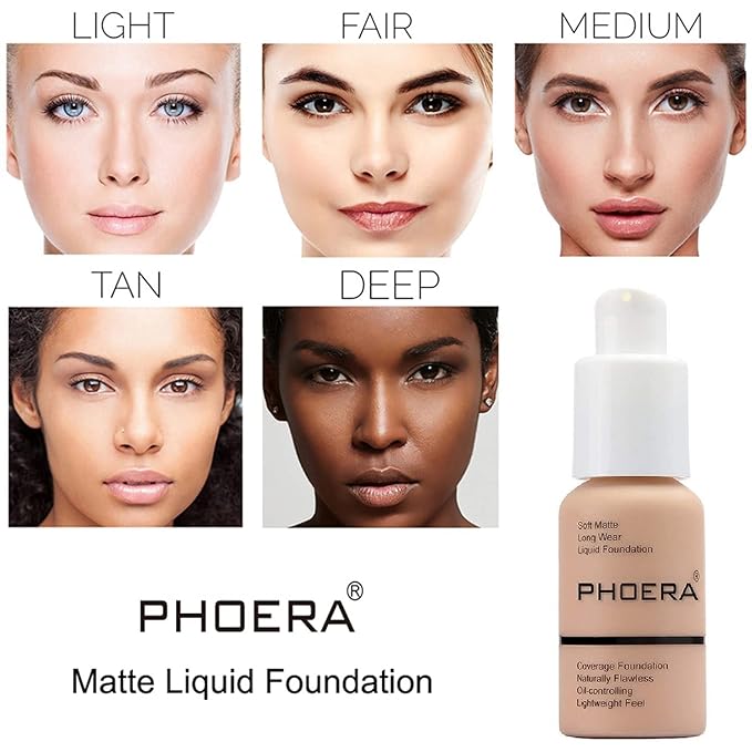 PHOERA Foundation, PHOERA Matte Liquid Foundation,PHOERA Makeup for Women, PHOERA Foundation Full Coverage Concealer, 30ml 24HR Matte Oil Control Concealer (101- Porcelain)