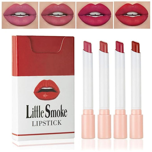 4 Colors Mini Small Little Tube Lipstick, Matte Lipstick Set, Red Moisturizer Smooth Lip Stick Lip Stain Velvet Lipstick, Lip Stain Long Lasting 24 Hours Waterproof Labiales Mate (Set B)