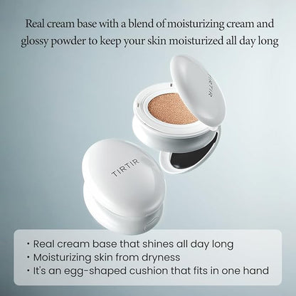 TIRTIR My Glow Cream Cushion | Natural Coverage, Hydrating, Dewy, Glow Finish, 24-Hours Long Lasting, Moisture barrier, Korean Cushion, Pack of 1 (0.63 oz.), #21N Ivory