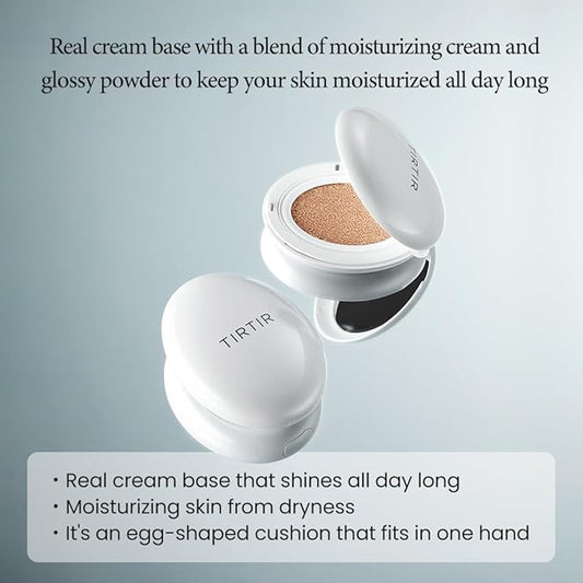TIRTIR My Glow Cream Cushion | Natural Coverage, Hydrating, Dewy, Glow Finish, 24-Hours Long Lasting, Moisture barrier, Korean Cushion, Mini (0.15 oz.), #17C Porcelain